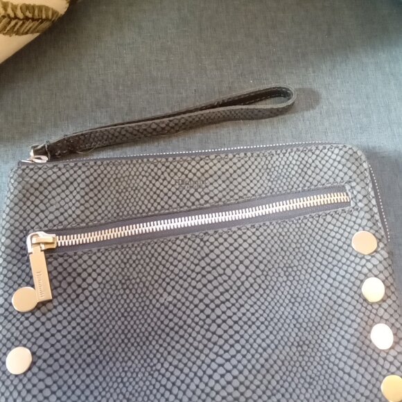 Hammitt blue embossed Wallet Clutch with strap - gray silver hardware good shape - Picture 3 of 7